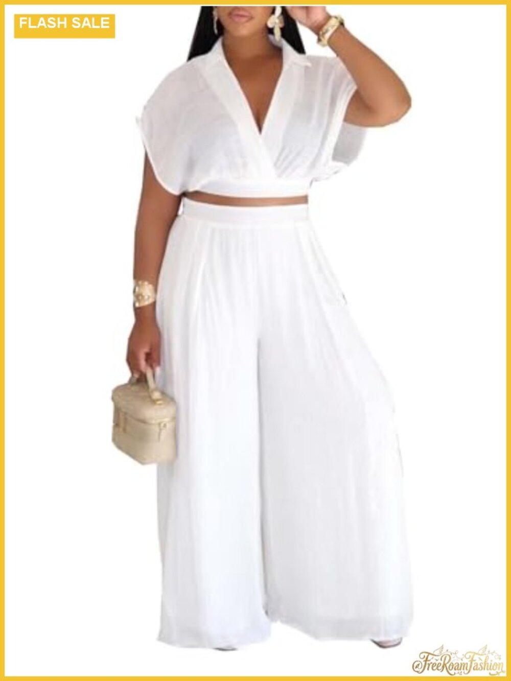 2 Piece Pant Suit Set Crop Top Wide Leg Palazzo Lounge Outfit